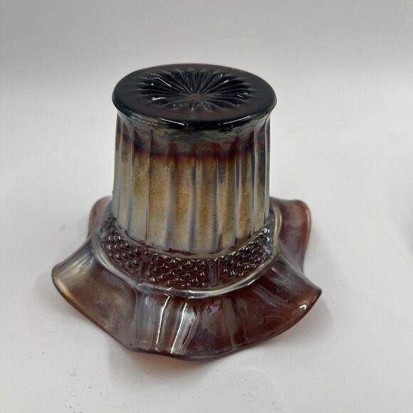 NORTHWOOD AMETHYST CARNIVAL GLASS HAT CASE FLUTED RIM 5 1/4" x 3 3/8" - Picture 5 of 6